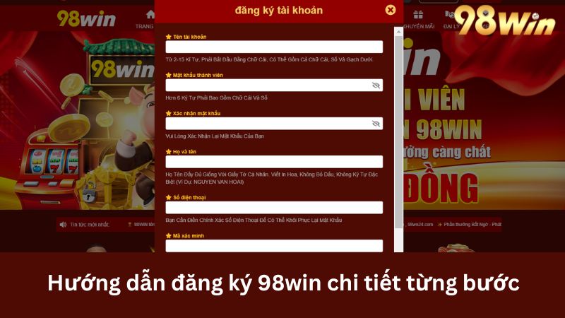 Hướng dẫn đăng ký 98Win nhanh chóng