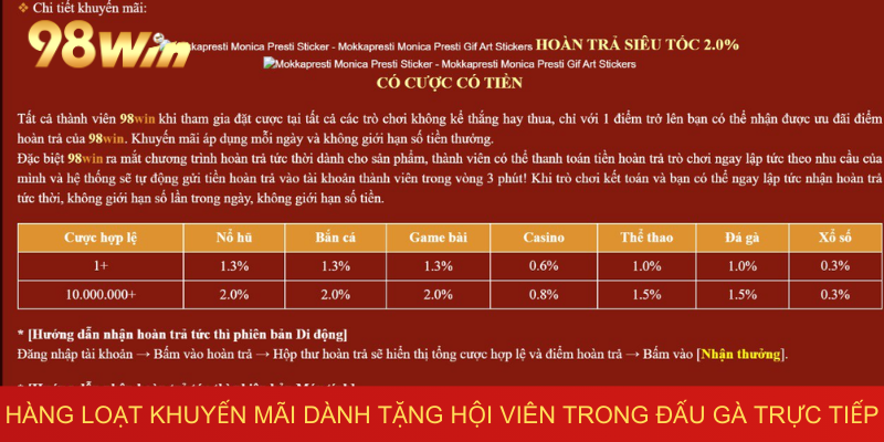 Hàng loạt khuyến mãi dành tặng hội viên trong đấu gà trực tiếp